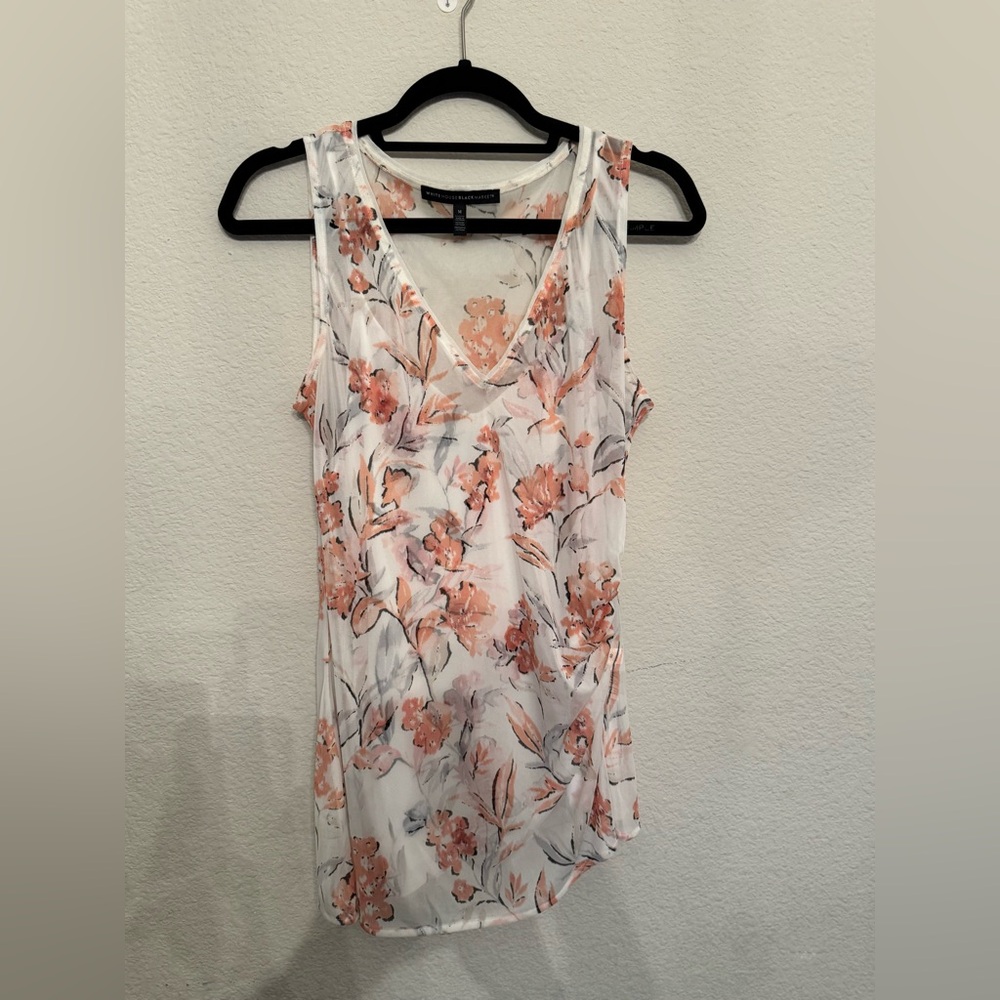 White House Black Market Floral Sleeveless Blouse - White and Peach